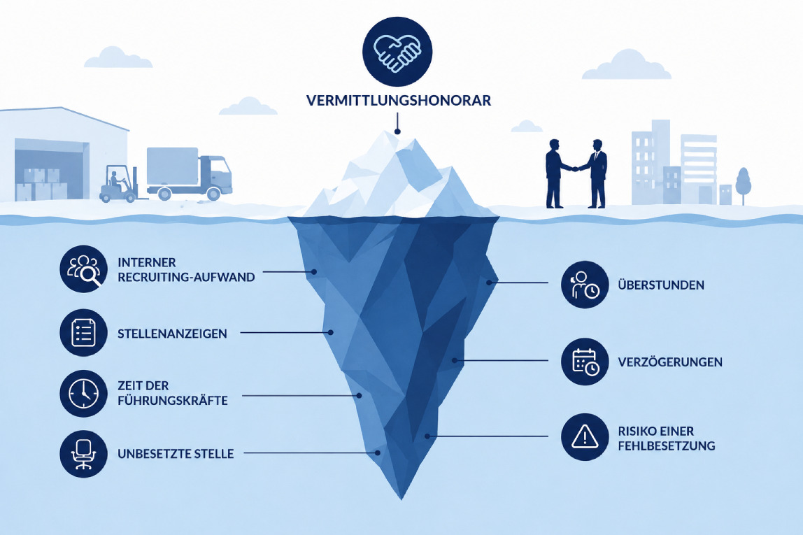 Personalvermittlung: Eisbergillustration symbolisiert die versteckten Kosten KI generiert